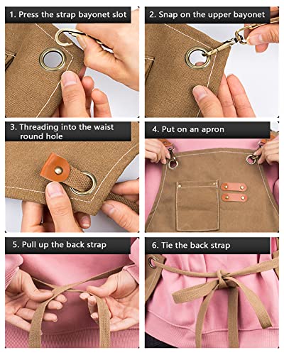 Kvimvty Canvas Cross Back Heavy Duty Work Tool Apron, Carpenter Apron, Woodworking Apron with Large Pockets Durable Waterproof Adjustable Chef Apron Kvimvty