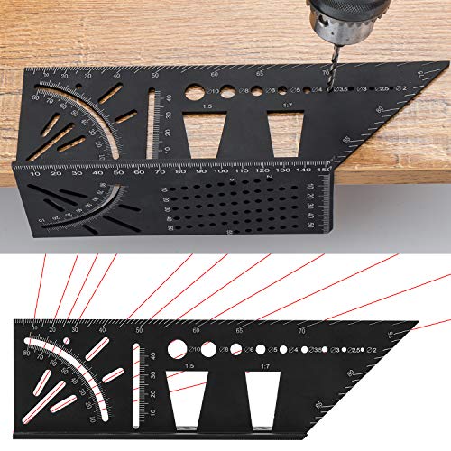 Woodworking Carpenter Square Rule,Baowox 3D Aluminum Alloy Angle Measuring Tool, Multifunction Angle Finder Woodworking Tools or Engineers Carpenters Baowox