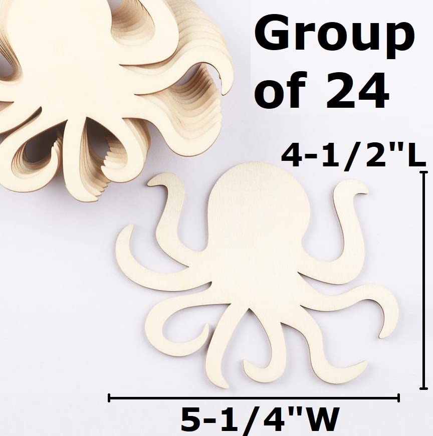 Pack of 24 Unfinished Wood Octopus Cutouts by Factory Direct Craft - Octopus Blank Wooden Sea Coastal Marine Shapes for DIY Scouts, Camps, Vacation Factory Direct Craft