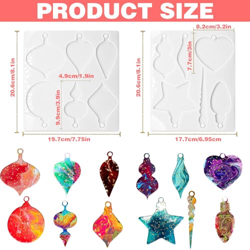 2Pcs Christmas Resin Rolds Silicone Epoxy Molds, Christmas Silicone Molds Ornament Molds for Epoxy Resin, 12 Different Shapes Epoxy Resin Molds with CANIPHA