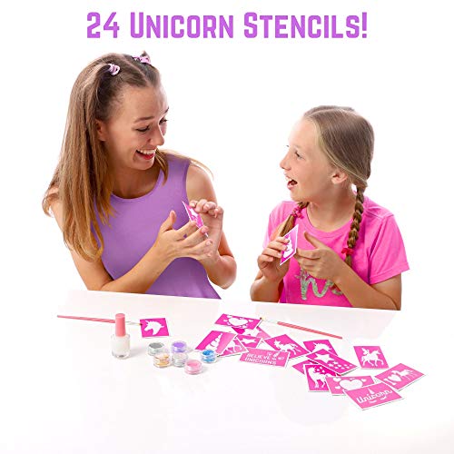 GirlZone Unicorn Glitter Tattoo Studio, Easy To Use and Skin-Safe Kids Temporary Sparkle Tattoos for Creative Playtime, Fun Party Crafts for Kids GirlZone