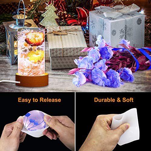 Voaesdk Cylinder Light Resin Mold,LED Silicone Resin Mold with 2 Pcs USB Powered Wooden Lighted Base Stand for DIY Table Crafts Party Wedding Desktop Voaesdk