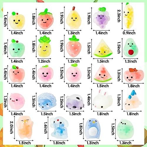 WATINC 24pcs Mini Squeeze Stress Balls, Fruit Animal Fidget Toys Party Favors for Kids, Sensory Stress Relief Squeeze Toy with Water Beads, Cute WATINC