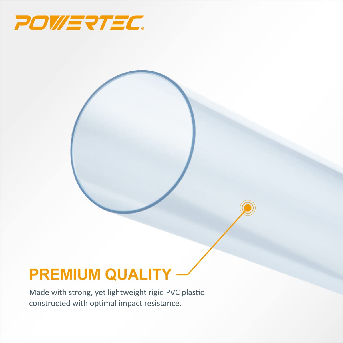 POWERTEC 70176V Clear PVC Pipe 2-1/2" x 36" Long, 1PK, Rigid Plastic Tubing for Dust Collection Hose & Fittings POWERTEC