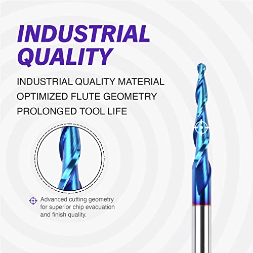 ZahyoX 3D Carving Tapered Angle Ball Nose CNC Bit, 3.0 Degree nACo Coated Solid Carbide Router Bit, 1/16" Cutting Dia, 1/32" Radius, 1/4" Shank, 3" Zahyox