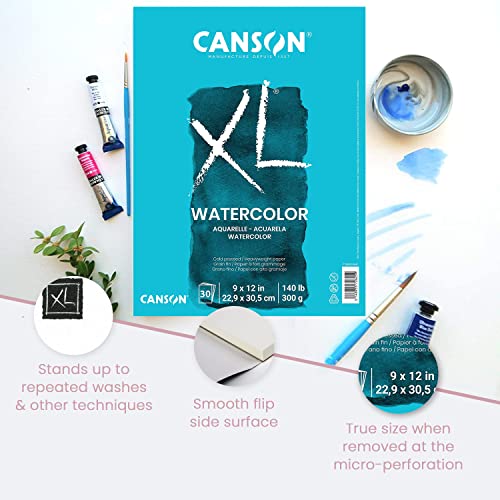 Canson XL Watercolor Pad 9"x12" 30 Sheets + Watercolor Painting Set W/Tin Canson