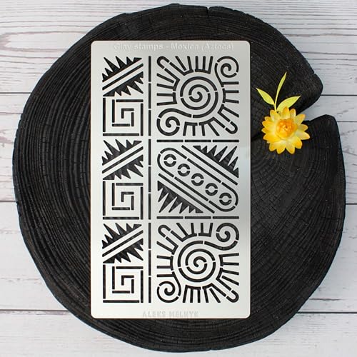 Aleks Melnyk No.433 Metal Stencil, Aztec Stencil Patterns and Symbols, Small Stencil, 1 PC, Template for Wood Burning, Engraving, Crafting, Aleks Melnyk