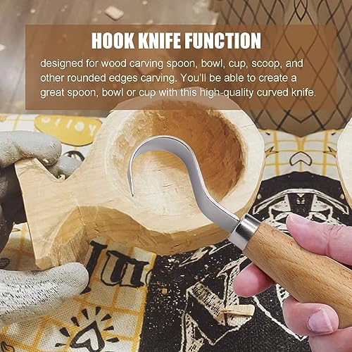 Wood Hook Knife Carving Tool for Carving Spoons Bowls Cups Crooked for Professional Spoon Carvers and Beginners FENMOR