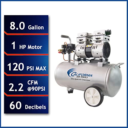 California Air Tools 8010 Steel Tank Air Compressor | Ultra Quiet, Oil-Free, 1.0 hp, 8 gal California Air Tools