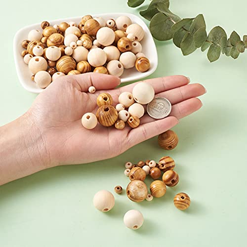Pandahall 1010pcs Unfinished Wood Round Beads Natural Wood Loose Ball Beads for DIY Craft Jewelry Making Christmas Tree Home Decor PH PandaHall