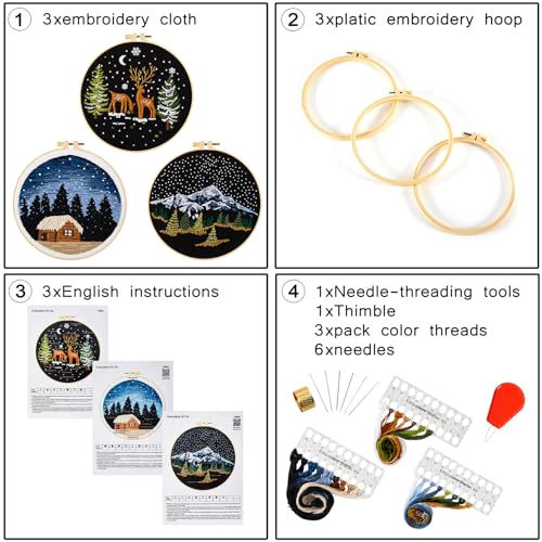 Armindou Embroidery Kit for Beginner Adults, Counted Stamped Cross Stitch kit for Adult Beginner, Hand Embroidery Starter Kits with Pattern, 3 Armindou