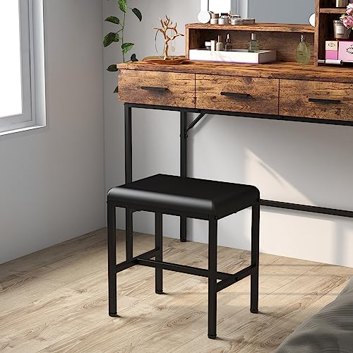 Vanity Table with Lighted Mirror, 3 Drawers Makeup Desk Dressing Table with Lots Storage Vanity Set with Wider Cushioned Stool for Bedroom (Brown) Panana