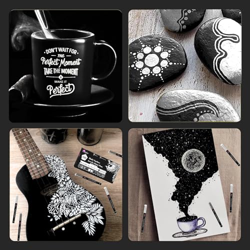 PAINTIGO Acrylic Paint Pens,8 Pack 4 Black 4 White Paint Markers, Paint Pens for Rock Painting Stone Ceramic Glass Wood Plastic Glass Metal PAINTIGO