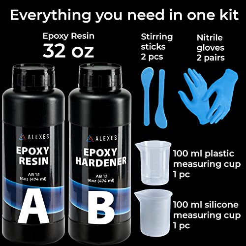 32 OZ Crystal Clear Epoxy Resin Kit – Craft Resin Epoxy Mix – Clear Casting Resin Epoxy Kit - Two Part Epoxy Resin Clear- Epoxy Resin 32oz (16oz + 16 ALEXES