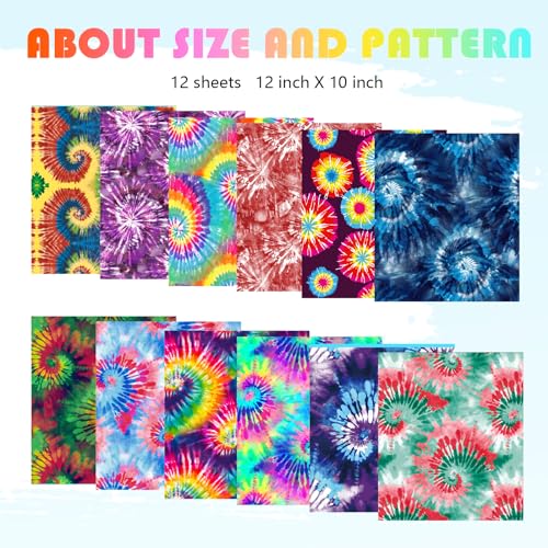 Tintnut Tie Dye Infusible Ink Transfer Sheets - 12 Sheets 12"x10", Seamless Colorful Sublimation Transfer Paper Bundle Compatible with Cricut for DIY Tintnut