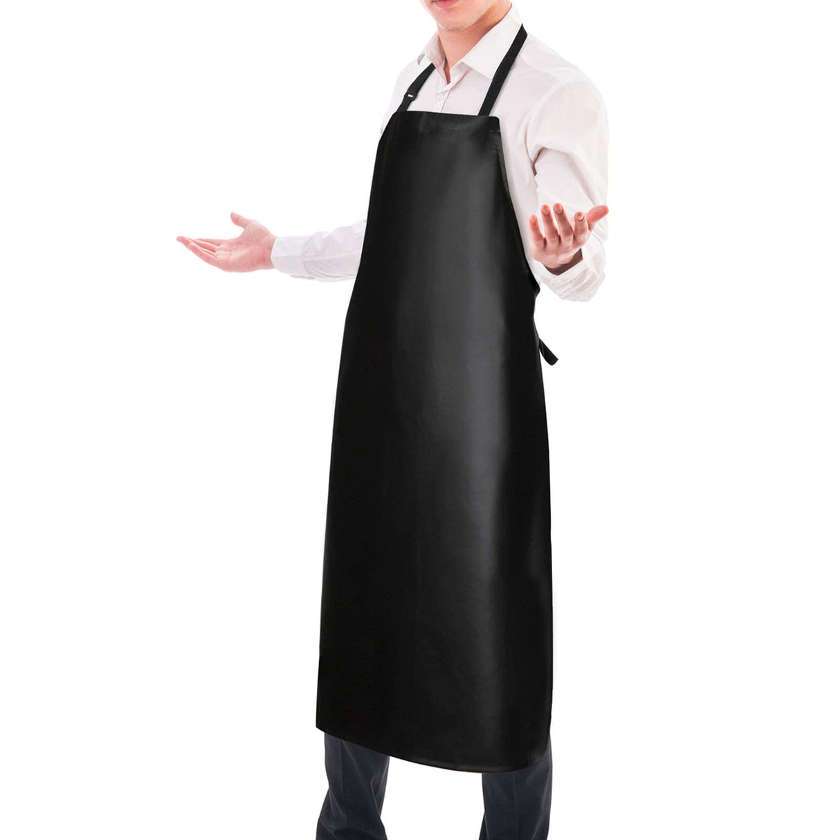 Gotega Waterproof Rubber Vinyl Apron 40" Heavy Duty Chemical Work Apron Durable with Adjustable Bib Apron for Dishwashing Black Gotega