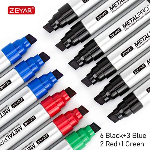 ZEYAR Permanent Markers, JUMBO Size, Aluminum Barrel, Set of 12, Premium Waterproof & Smear Proof Markers, Quick Drying (12 Pcs) ZEYAR