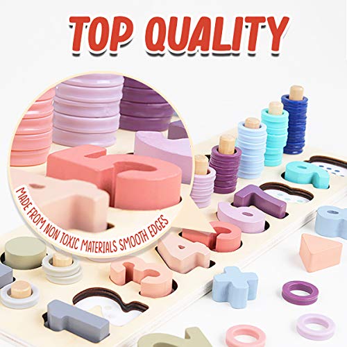 CozyBomB Wooden Number Puzzle for Kids - Montessori Toys for 1 Year Old Toddlers Learning Age 3 4 5 Years Old - Wooden Counting Blocks Sorting Toys CozyBomB