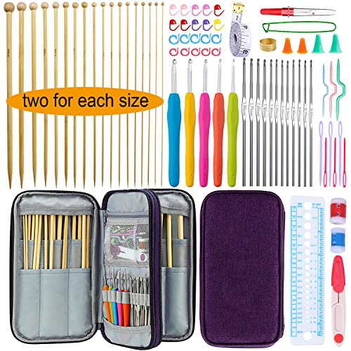 Mdoker 95pcs Knitting Needles Kit&Crochet Hooks Set 36 Straight Bamboo Knitting Needle 12 Small Size Lace Crochet Hook 5 Ergonomic Crochet Needles Mdoker