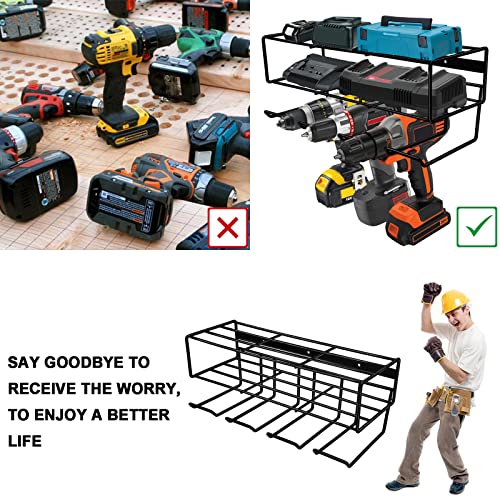 LULARINE 2 Pack Heavy Duty Wall Mounted Power Tool Organizer Floating Tool Shelf Storage Rack and Power Tool Holder LULARINE