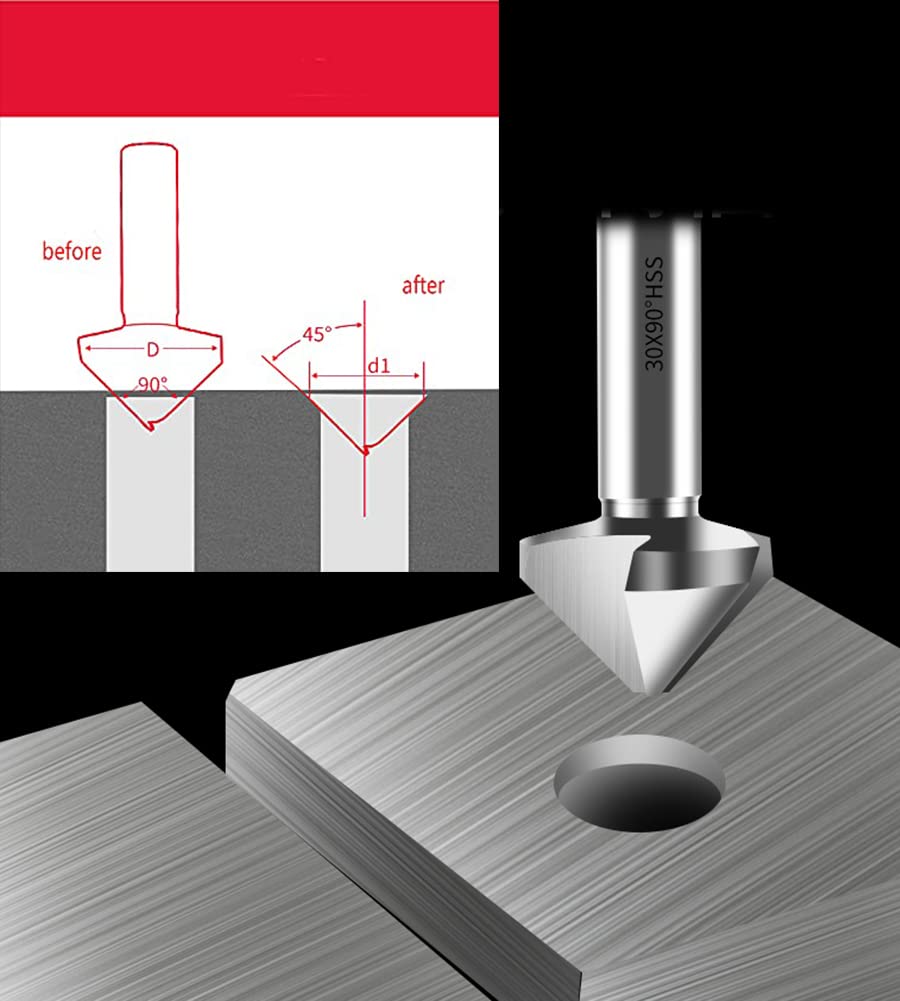 Chiloskit 3 Flute 90 Degree HSS Chamfering Tool Bit Countersink Drill Bit Set for Metal Wood Plastic Woodworking Metal Working Tool Bit Set, Pack of Chiloskit
