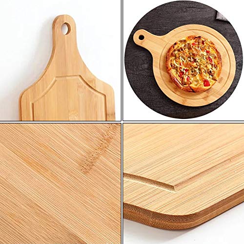 Guojanfon Bamboo Cutting Board Set 3PCS,Meat Chopping Boards,Pizza Peel Paddle with Handle for Homemade Baking Pizza Bread Cake Fruit Vegetables Guojanfon
