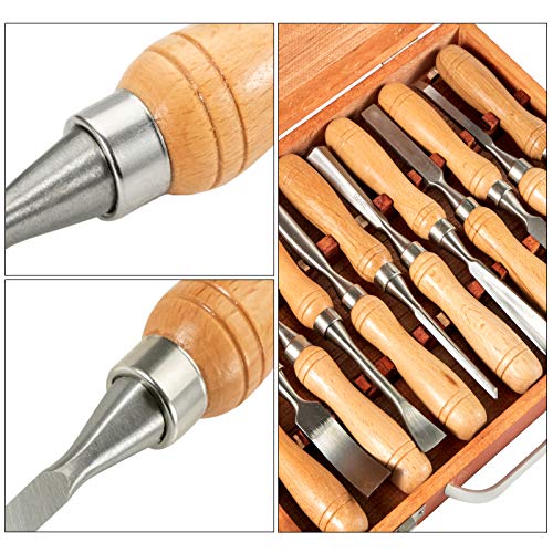 Mophorn Wood Chisel Sets 12pcs,Wood Carving Hand Chisel 3-3/4Inch Blade Length,Woodworking Chisels with Red Eucalyptus Handle,Wood Tool Box,for Wood Mophorn