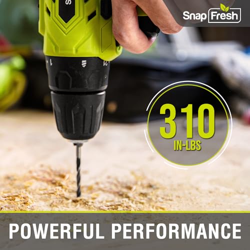SnapFresh Cordless Drill - 20V Cordless Drill with Battery and Charger, Power Drill Set with 2 Variable Speed, 21+1 Torque Setting, Lightweight, LED, SnapFresh