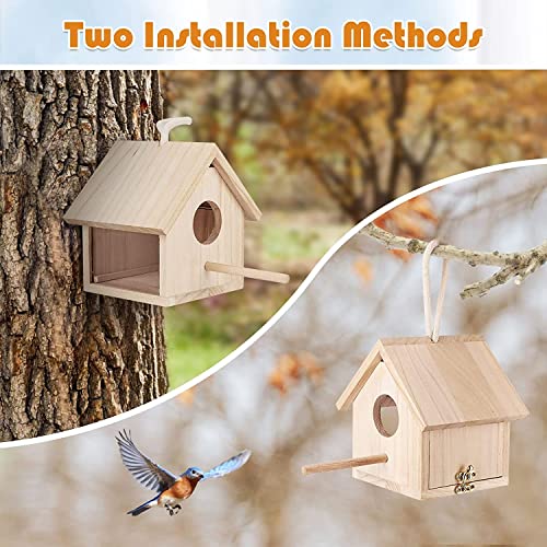 YUEPET 2Pcs Outdoor Bird Houses Transparent Wooden Bird House for Outside with Lanyard and Screws,Hanging Birdhouse Clearance for Finch Bluebird YUEPET