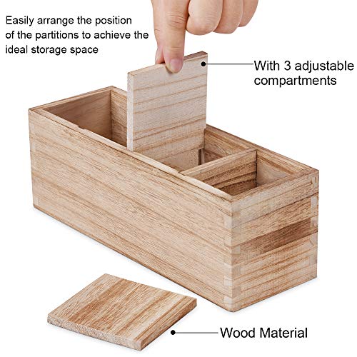 WuGeShop Wood Pen Pencil Holder for Desk, 4 Compartment Pen Holder Organizer, Rustic Desktop Stationery Organizer Pencil Stand Holder for Marker, WuGeShop