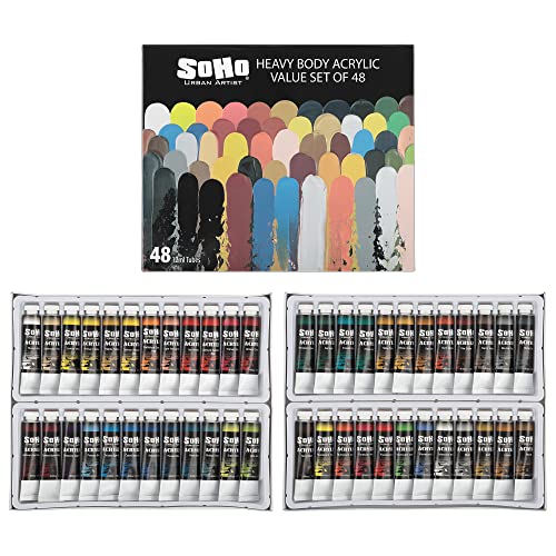 Soho Urban Artist Acrylic Paint - Thick, Rich, Water-Resistant, Heavy Body Paint, Assorted, Set of 48-12mL Soho Urban Artist