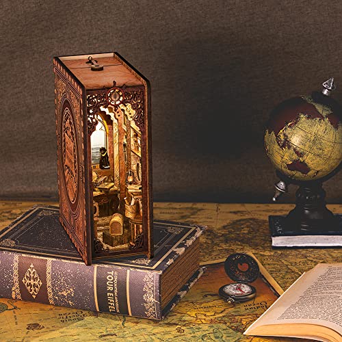 CUTEBEE DIY Book Nook Kit, DIY Dollhouse Booknook Bookshelf Insert Decor Alley, Bookends Model Build-Creativity Kit with LED Light CUTEBEE