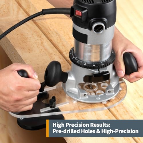 POWERTEC Offset Router Plate w/Edge Routing Reversible Fence, Multiple Letter-Marked Predrilled Holes, Knobs and Screws for Adaptive Mounting. Fits POWERTEC