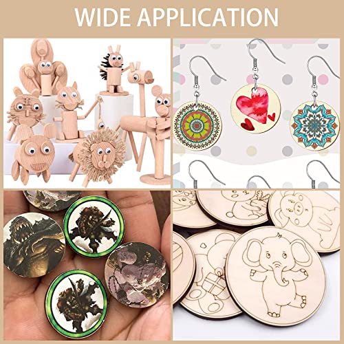300 Pieces 2 Inch Unfinished Round Wood Slices Round Wooden Discs Wood Circles for Crafts Wood Blanks Round Cutouts Ornaments Slices for DIY Art AWIZOM