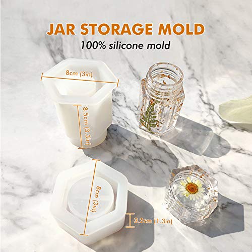 4 Pcs Silicone Resin Molds with Grinder Mold- Premium Resin Rolling Tray Mold and Resin Jar Mold with Lid Kit for Spice Grind and Storage, DIY Resin YIGWANG