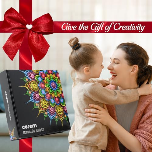 Mandala Dotting Tools Kit with Acrylic Paints and Reusable Stencils - Dot Art Set for Rock Painting, DIY Craft Project, Home Decor Drawing Activity CEREM