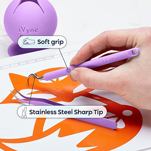 iVyne (8pcs) Premium Vinyl Weeding Tool Kit & Weeding Scrap Collector Soft Grip Tools with Berry, Weeder, Tweezers, Picker Or Hook, and Scraper Set iVyne