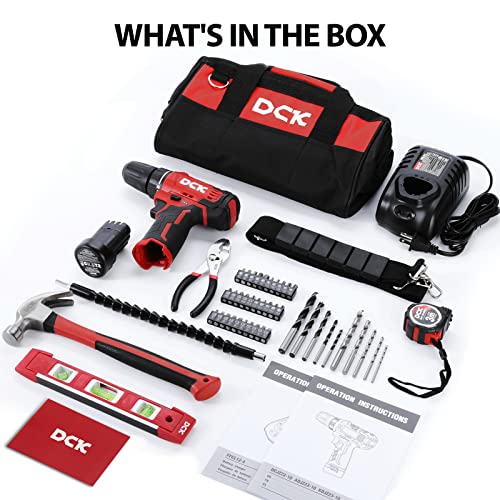 DCK Brushless Drill Set, 310 in.lbs,12V Max Cordless Drill with 2.0Ah Battery, 3/8’’ Keyless Chuck, 2 Variable Speeds, 20+1 Torque Power Tool Kit for DCK