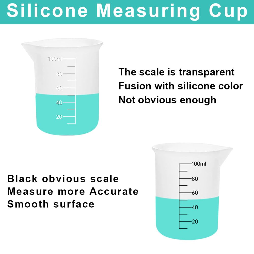 8 pcs Silicone Measuring Cups Kits, Silicone Measuring Cup, 100ml Non-Stick Mixing Cups,Precise Scale,Durable Easy Clean for Epoxy Resin, Stain Sjubaopen