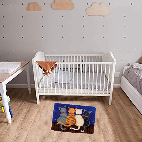 MeetBSelf Latch Hook Rug Kits Crocheting Carpet Rug Cats Acrylic Yarn Pre-Printed Canvas Cushion Mat Crochet Tapestry Sofa Decor MeetBSelf