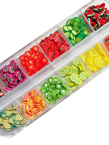 AKOAK 2 Boxes of Crystal Mash Clay Strip Flowers Fruit Slices Apples, Strawberries, Watermelons Nail Crafts Making, Decorations Scrapbook DIY Crafts AKOAK