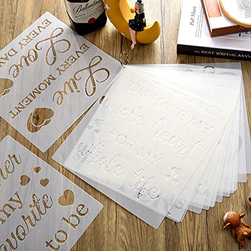 16 Pieces Inspirational Word Stencils Family Sign Stencils Reusable Stencils Love Home Template with Metal Open Ring for Painting on Wood, Porch, Zonon