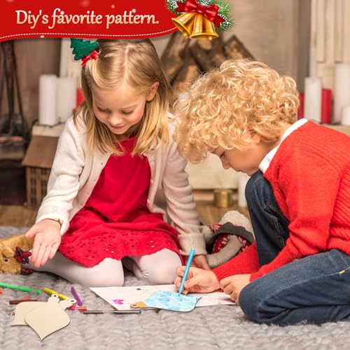 Large Christmas Wooden Ornaments to Paint 10Pcs, DIY Blank Unfinished Bell Wood Cutout Ornament for Crafts Hanging Decorations, Halloween Sophena