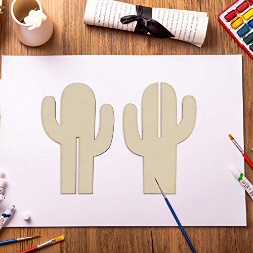 Creaides 12pcs Cactus Wood DIY Crafts Cutouts Wooden Cactus Tabletop Decoration for DIY Projects Hawaii Summer Holiday Party Supplies Creaides