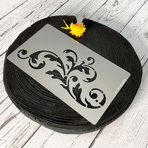 Aleks Melnyk No.349 Metal Stencil, Swirls, Ornaments, Flowers Vine, Patterns, Border, Small Stencil, 1 PC, Template for Wood Burning, Engraving, Aleks Melnyk