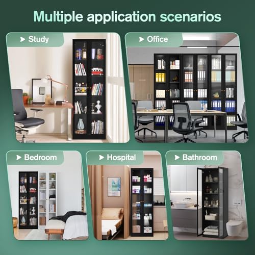 IRONMIX 70 Inch Tall Metal Storage Cabinet with Acrylic Doors and Adjustable Shelves IRONMIX