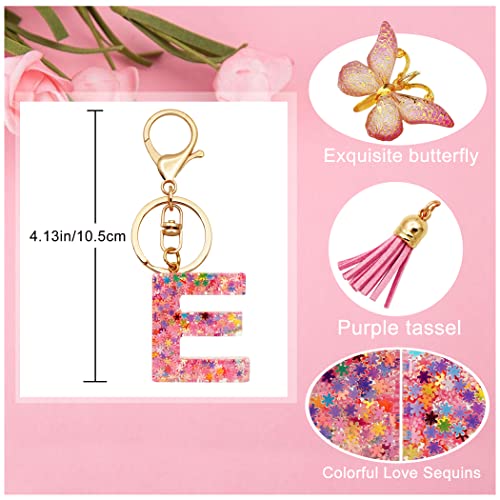 TTYY Initial Letter Keychain for Women Gift for Young Teenage Girl Gifts for Christmas to Mom Daughter Pink tassel (pink snow LetterE) TTYY