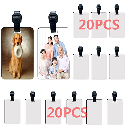 20 pcs Sublimation Luggage tag Blanks with Strap MDF White Blank Travel Bag Baggage Tags Double Sided Suitcase Label Tag with Slots Sublimation Bag AiDiYGECO