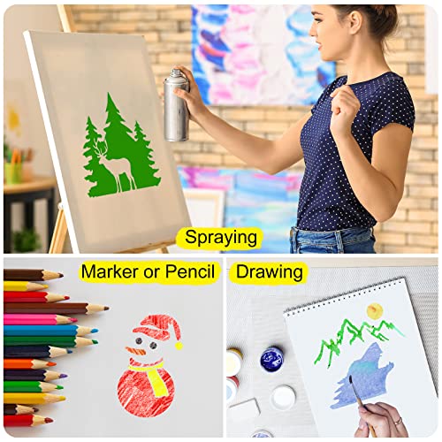 60 Pieces Winter Stencils Pine Tree Deer Bear Mountain Animal Stencils Reusable for Christmas Winter DIY Crafts Wall Home Decor (Deer) Marspark
