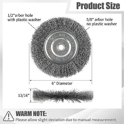 WENORA 6-Inch Wire Wheel for Bench Grinder, 0.012 Carbon Steel Wire with 1/2" & 5/8" Arbor Hole, for Removal of Rust, Paint and Scale from Metal and WENORA